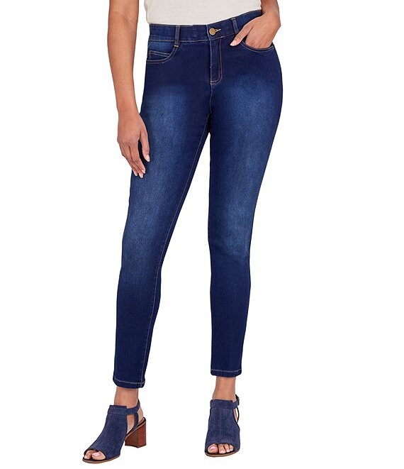 Color:Ocean Blue - Image 1 - Megan Slimming Straight Leg Mid Rise Jeans