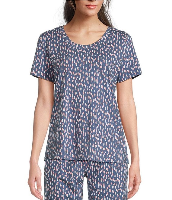 Sleep Sense Dotted Print Short Sleeve Scoop Neck Coordinating Knit