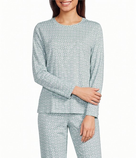 Sleep Sense Jersey Knit Irish Geo Long Sleeve Scoop Neck Coordinating Sleep Top