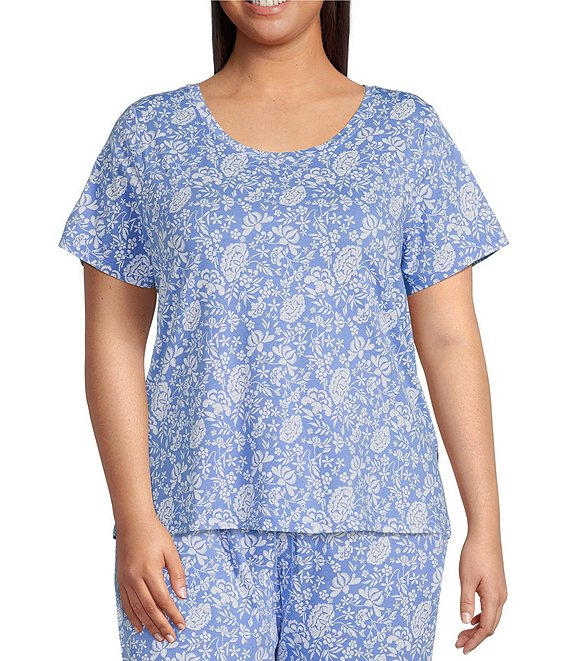 Sleep Sense Plus Size Floral Print Scoop Neck Short Sleeve Knit Coordinating Sleep Tee