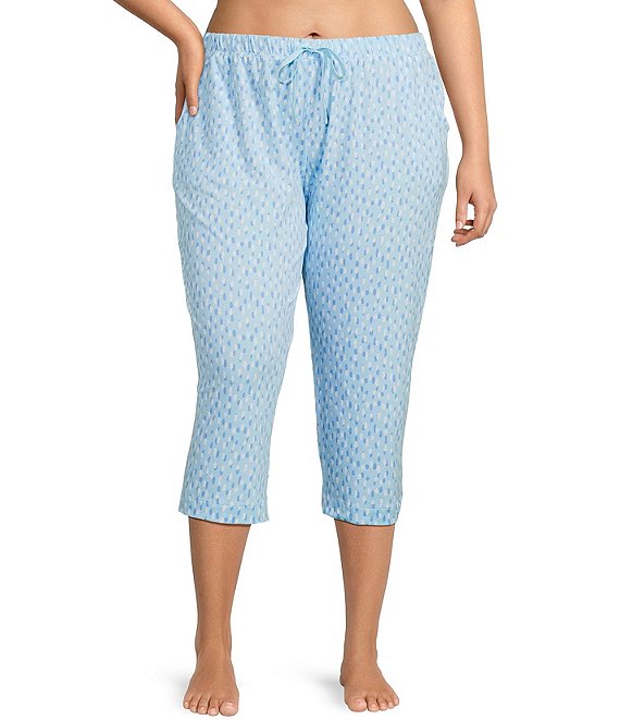 Sleep Sense Plus Size Knit Drop Print Drawstring Tie Coordinating Sleep Capri Pants
