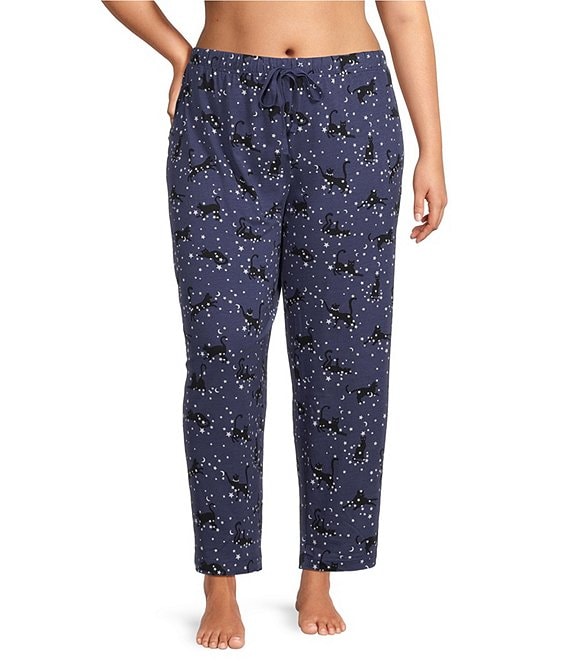 Sleep Sense Plus Size Moonlit Cats Print Coordinating Knit Sleep Pants