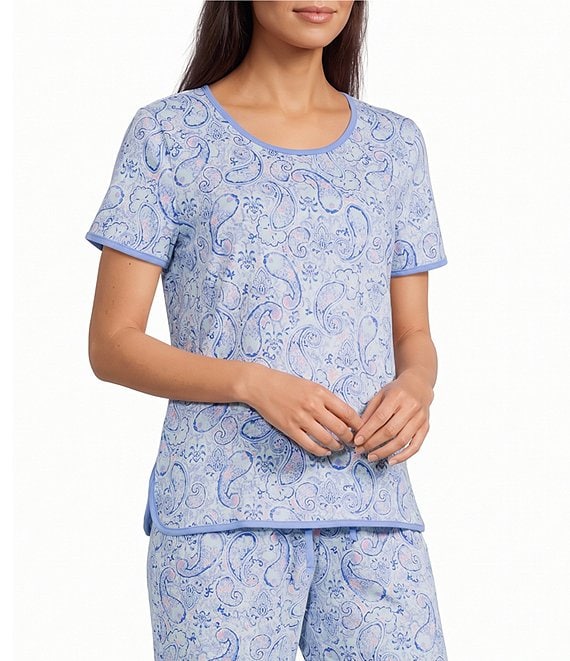 Sleep Sense Sweet Paisley Print Short Sleeve Scoop Neck Knit Coordinating Sleep Top