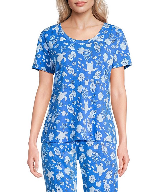 Sleep Sense Turtle Print Short Sleeve Scoop Neck Coordinating Sleep Top
