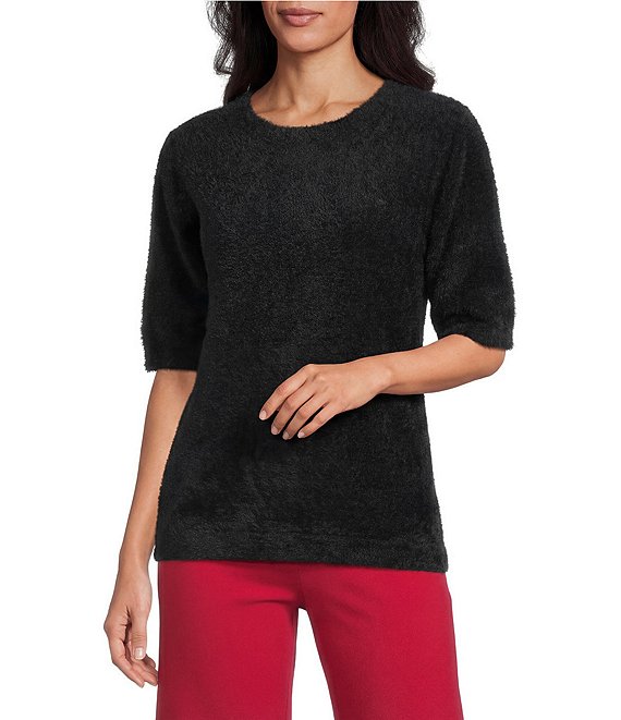 Slim Factor by Investments Blyss Crew Neck Short Sleeve Eyelash Sweater