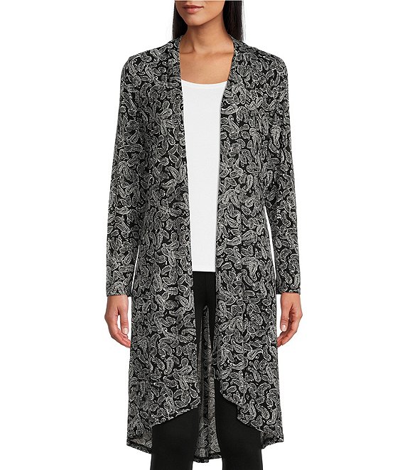 Slim Factor by Investments Open-Front Paisley Print Mesh Cardigan ...