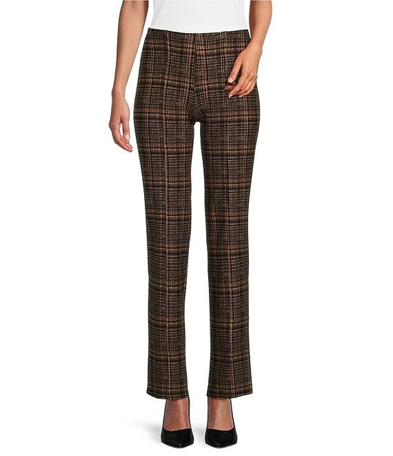 Tall Pull On Straight Pants in Plaid Ponte