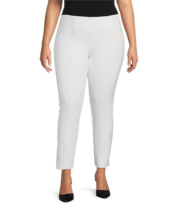 Investments Slim Factor by Investments Plus Size Ponte Knit No-Waist Ankle Pants, White - Image 1