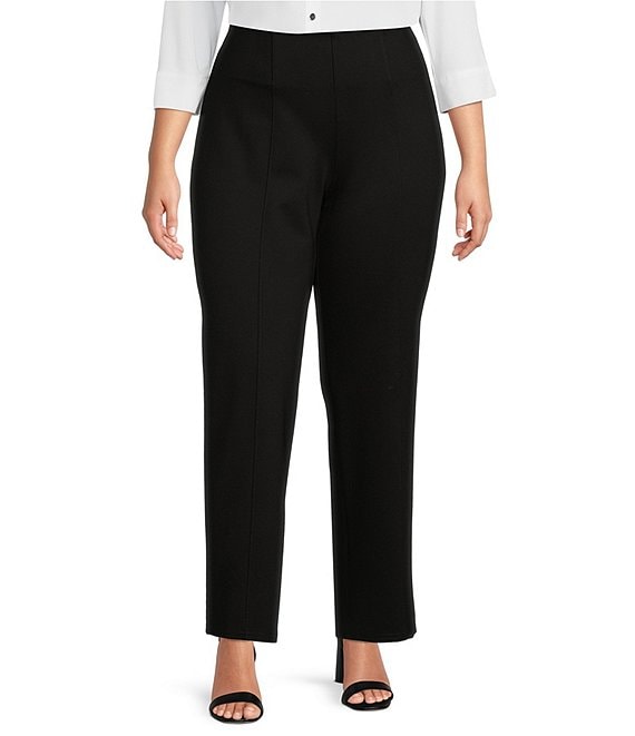 Investments Slim Factor by Investments Plus Size Ponte Knit No Waist Slim Straight Pants, Black - Image 1