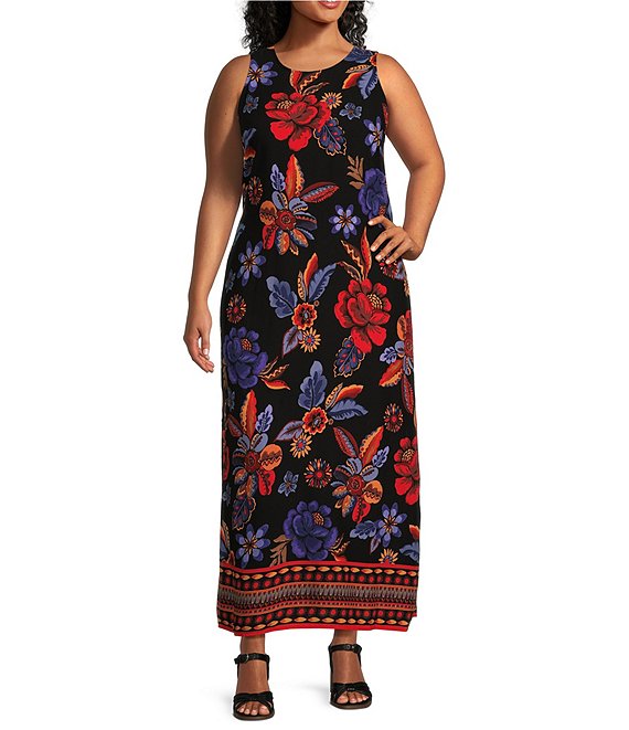 Slim Factor by Investments Plus Size Garden Border Print Sleeveless Scoop Neck Maxi Dress Dillard s