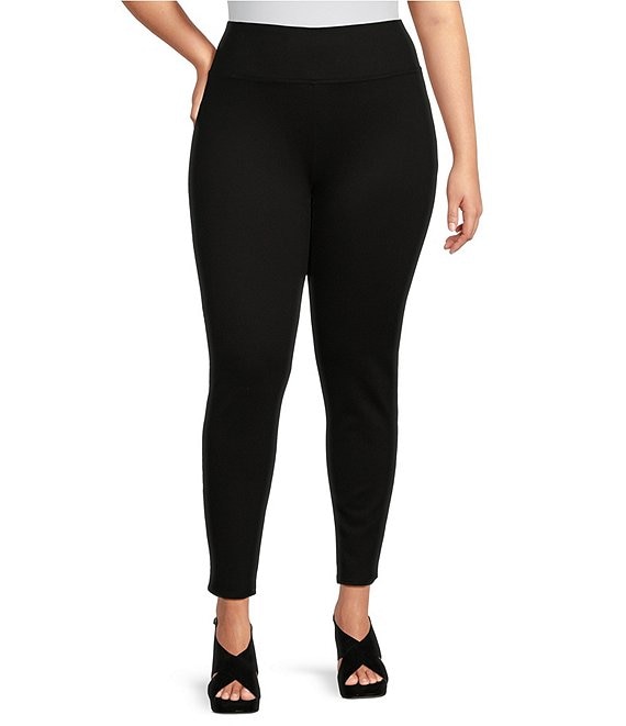 Slim Factor by Investments Plus Size Ponte Knit Wide Waistband Leggings ...