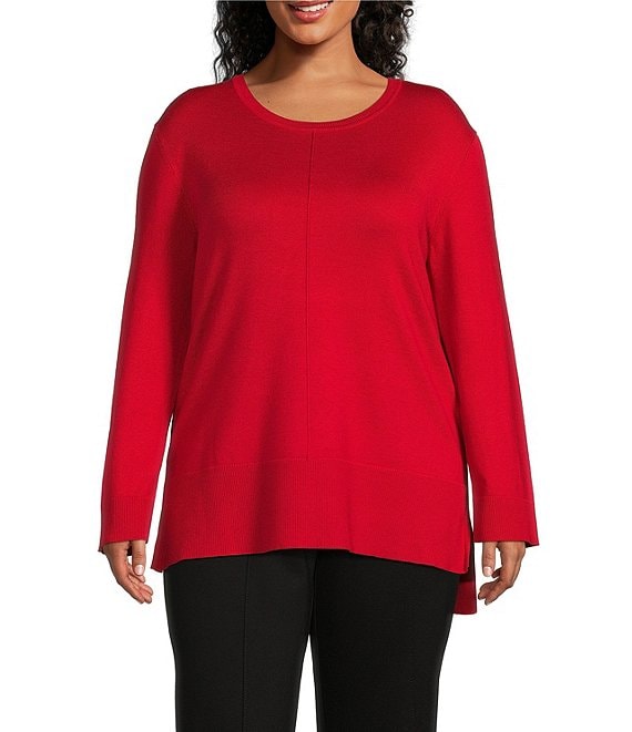 Slim Factor by Investments Plus Size Crew Neck High-Low Hem Long Sleeve ...