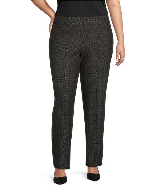 Color:Black Speckle - Image 1 - Slim Factor by Investments Plus Size Speckle Print No Waist Slim Straight Ponte Knit Pants