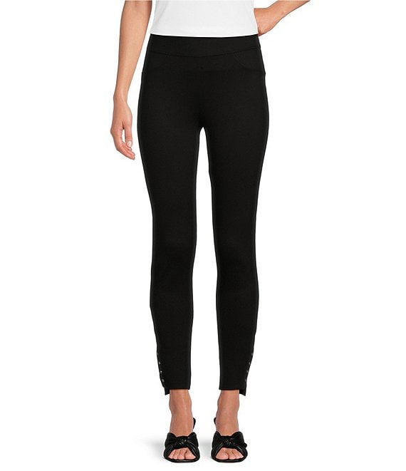 Slim Factor by Investments Ponte Knit Angled Hem Snap Leggings | Dillard's