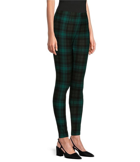 Slim Factor by Investments Ponte Knit Green Plaid Print No Waist Leggings Dillard s