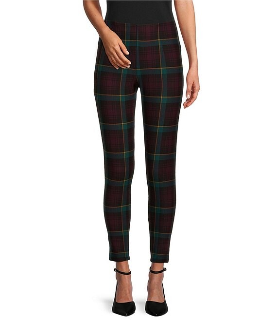 Color:Midnight Plaid - Image 1 - Slim Factor by Investments Ponte Knit No Waist Midnight Plaid Print Leggings