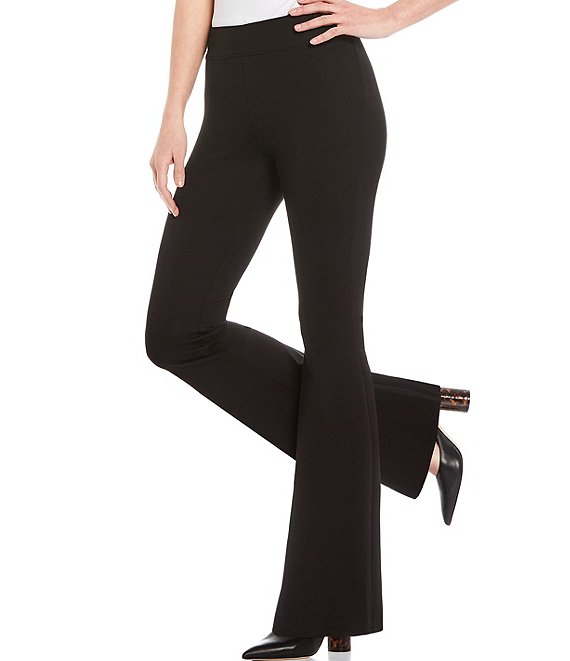 Color:Black - Image 1 - Slim Factor by Investments Ponte Knit Classic Waist Flare Leg Pants