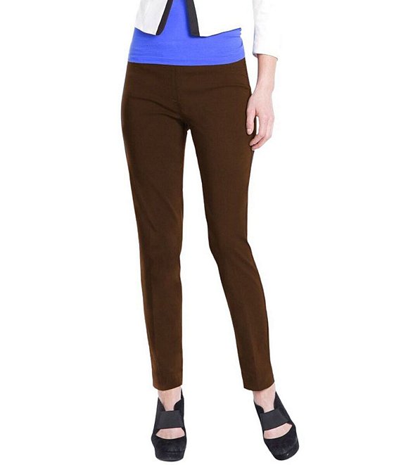Color:Chocolate - Image 1 - Slimsation® by Multiples Flat Front Straight Leg Pull-On Ankle Pants