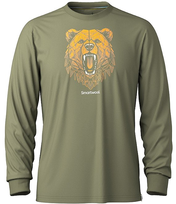 SmartWool Geometric Bear Long Sleeve T-Shirt, Winter Moss - Image 1