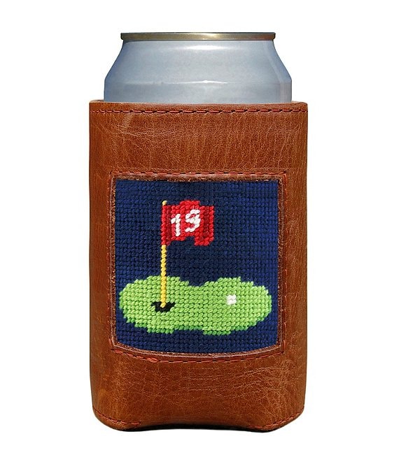 Color:Brown - Image 1 - Needlepoint 19th Hole Golf Can Cooler