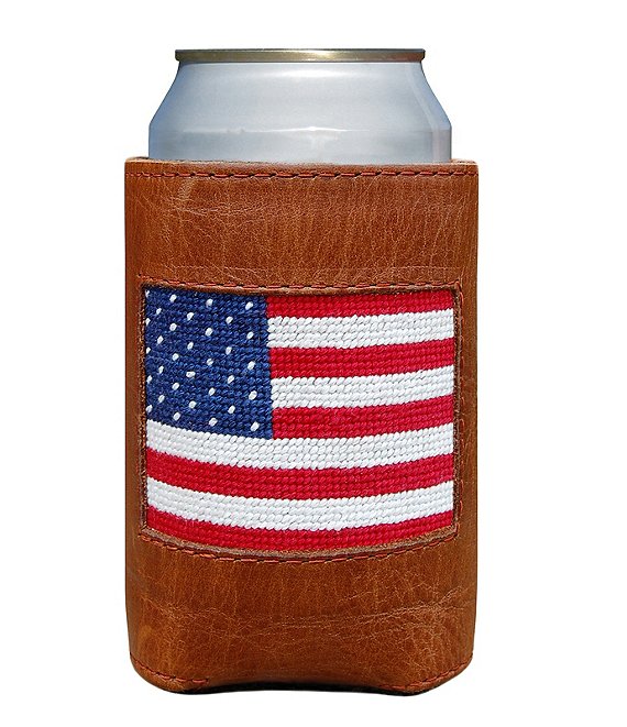Color:Brown - Image 1 - Needlepoint American Flag Can Cooler