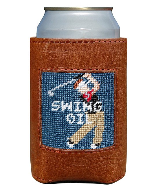 Color:Brown - Image 1 - Needlepoint Swing Oil Golfer Can Cooler