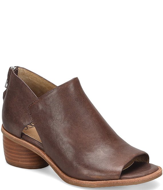 Color:Brown - Image 1 - Carleigh Leather Rounded Stack Heel Peep Toe Shoes