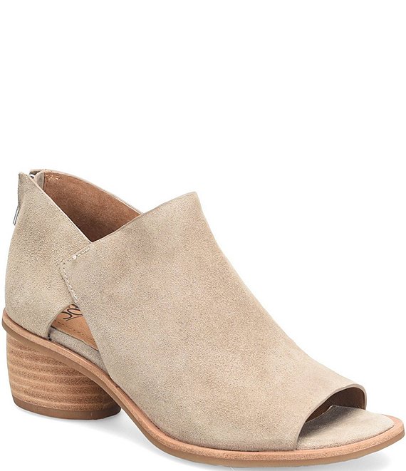 Color:Taupe - Image 1 - Carleigh Suede Rounded Stack Heel Peep Toe Shoes