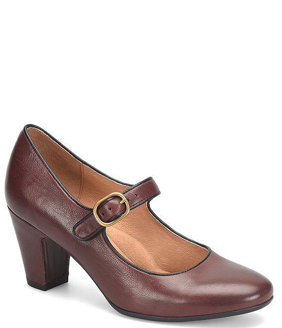 Color:Bourbon Red - Image 1 - Leslie Mary Jane Rounded Toe Leather Pumps