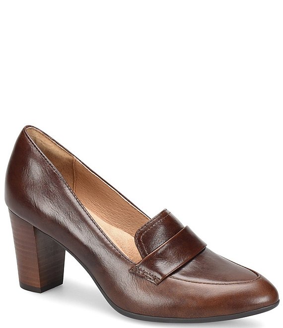 Color:Brown - Image 1 - Parkdale Block Heel Leather Loafer Pumps