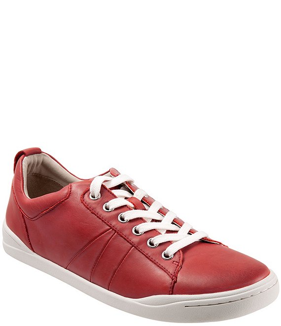 Color:Red - Image 1 - Athens Leather Lace-Up Oxford Sneakers