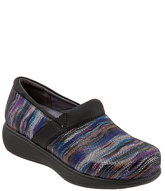 Color:Multi Weave - Image 1 - Meredith Sport Multi Weave Print Leather Slip-On Clogs