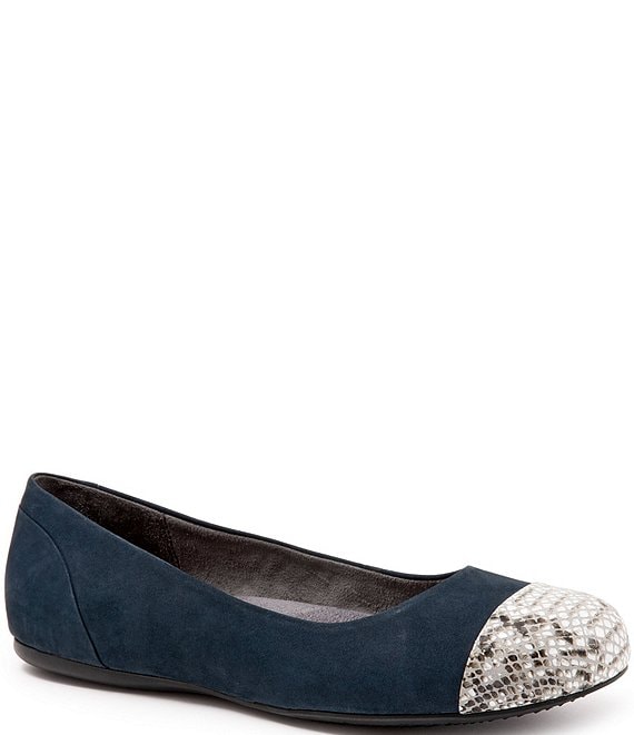 Color:Navy - Image 1 - Sonoma Suede & Leather Cap Toe Ballet Flats