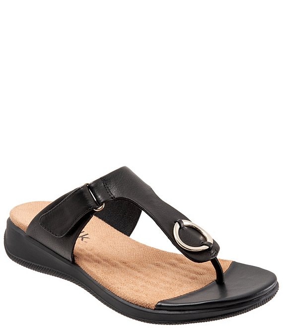 Color:Black - Image 1 - Talara Leather Hardware Detail Thong Sandals