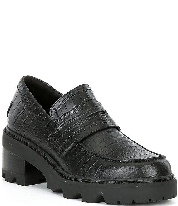 Sorel Joan Now City Crocodile Embossed Heeled Loafers