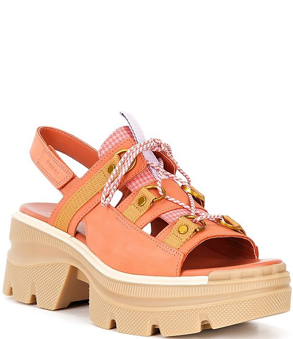 Sorel Rein CB Leather Lace Detail Slingback Platform Sandals