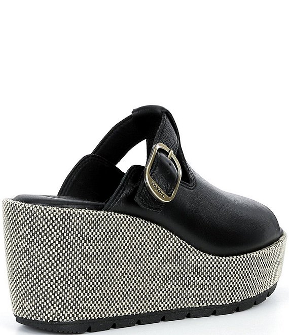 Sorel Sunpeak Leather Slide Raffia Wedge Platform Sandals | Dillard's
