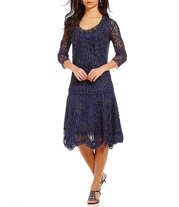 Soulmates Two Piece Baroque Floral Lace 3 4 Sleeve Scoop Neck Midi 2 Piece Jacket Dress Dillard s