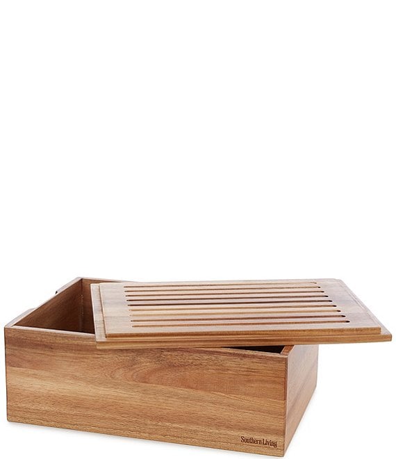 Southern Living Acacia Wood Bread Box with Cutting Board Lid