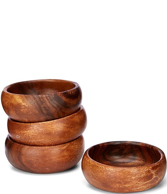 Color:Brown - Image 1 - Acacia Wood Round Snack Bowls, Set of 4