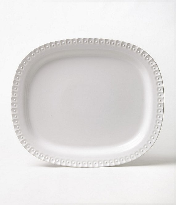Color:White - Image 1 - Alexa Embossed Stoneware Oval Platter