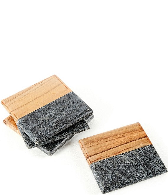 Southern Living Marble Acacia Wood Square Coasters Set of 4 - Grey