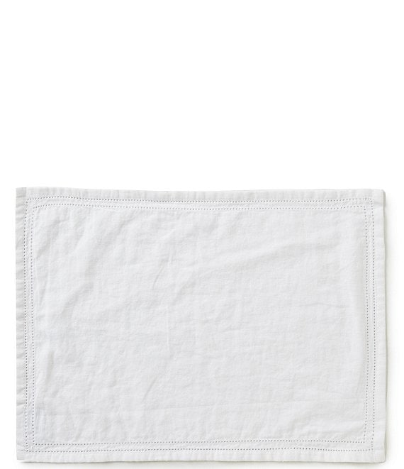 Color:White - Image 1 - Double-Hem-Stitched Linen Placemat