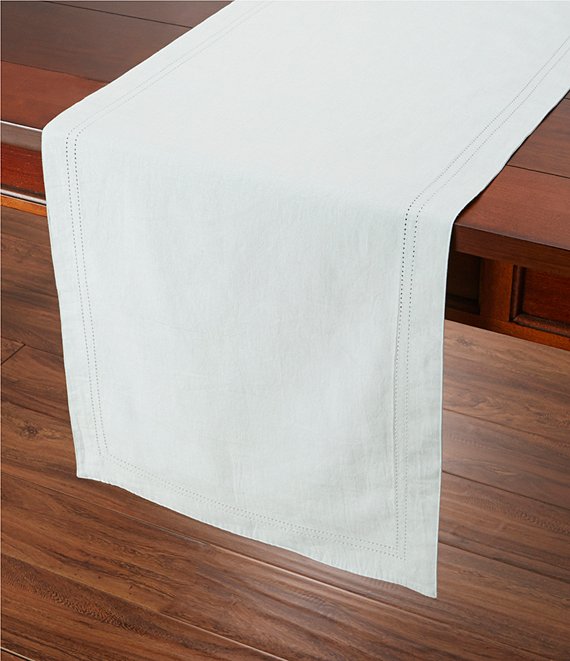 Color:White - Image 1 - Double-Hem-Stitched Linen Table Runner