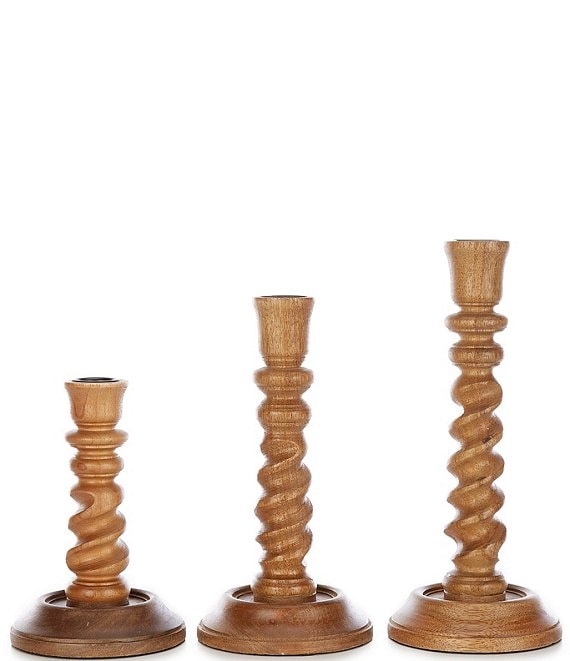 Color:Natural - Image 1 - Festive Fall Collection Turned Mango Wood Candlestick