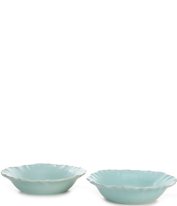 Color:Aqua - Image 1 - Glazed Floral Soup Bowl, Set of 2