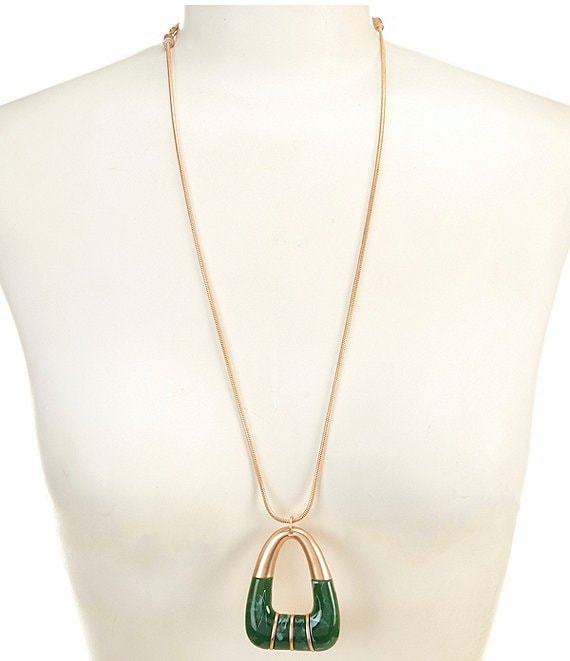 Southern Living Green Epoxy Cab Triangular Long Pendant Necklace