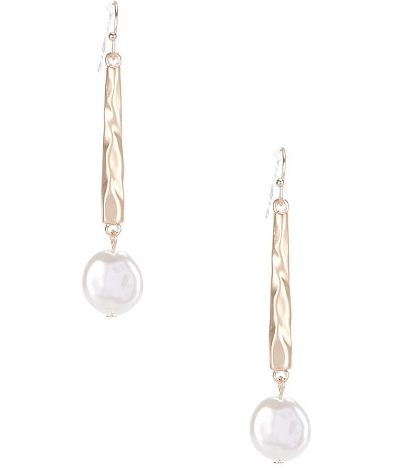 Southern Living Hammered Metal Stick Pearl Coin Drop Earrings | Dillard's