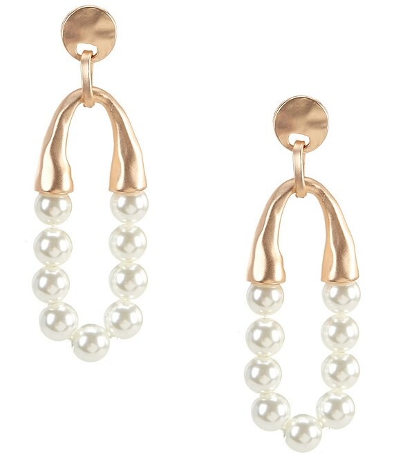 Southern Living Hammered Round Stud Curved Metal Pearl Drop Earrings ...