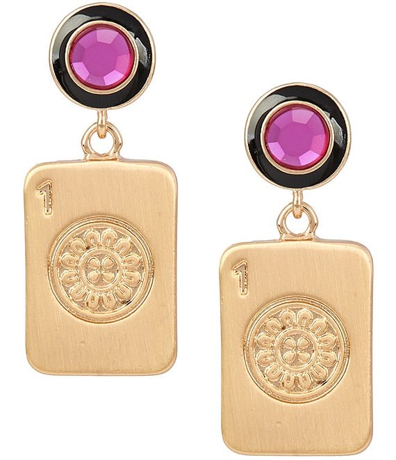Southern Living Mahjong Tile Round Stone Post Drop Earrings